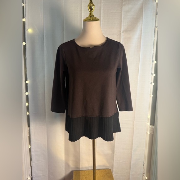 Lands' End Boxy Brown and Black 3/4 Sleeve Blouse XS - Picture 9 of 9